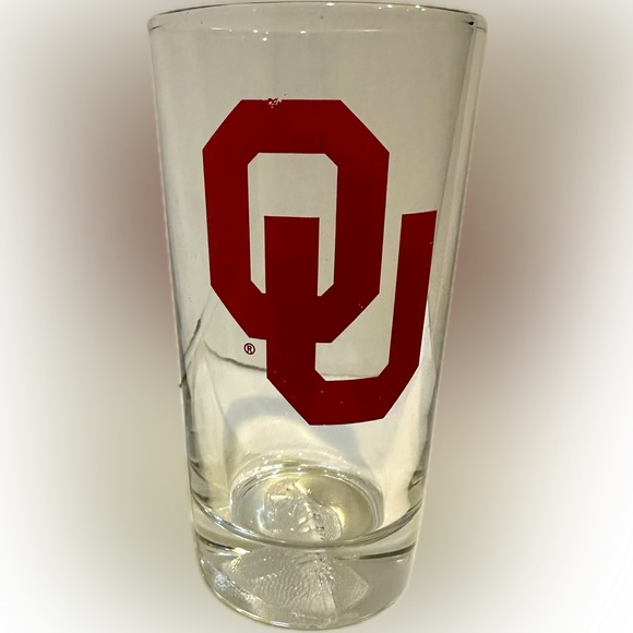 OU Other - OU OKLAHOMA UNIVERSITY FOOTBALL IMPRINT HEAVY GLASS TUMBLER CLEAR RED 16oz BEER